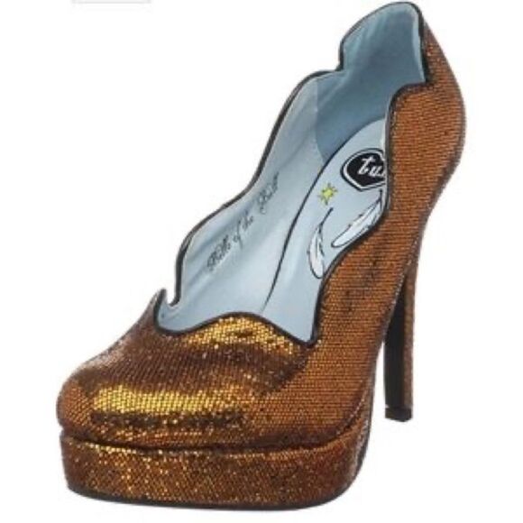 T.U.K. Bronze metallic glitter high heel platforms Sz 10 - Picture 1 of 11